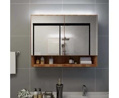 Veidrodinė vonios spintelė su LED, ąžuolo, 80x15x60cm, MDF