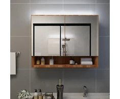 Veidrodinė vonios spintelė su LED, ąžuolo, 80x15x60cm, MDF