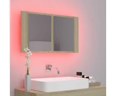 Veidrodinė vonios spintelė su LED, ąžuolo, 80x12x45cm, akrilas