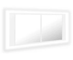 Veidrodinė vonios spintelė su LED, balta, 100x12x45cm, akrilas