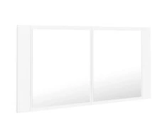 Veidrodinė vonios spintelė su LED, balta, 90x12x45cm, akrilas