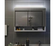 Veidrodinė vonios spintelė su LED, balta, 80x15x60cm, MDF