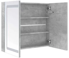 Veidrodinė vonios spintelė su LED, betono pilka, 80x12x68cm
