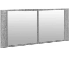 Veidrodinė vonios spintelė su LED, pilka ąžuolo, 100x12x45cm