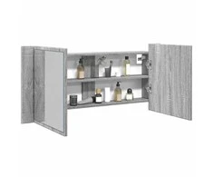 Veidrodinė vonios spintelė su LED, pilka ąžuolo, 100x12x45cm