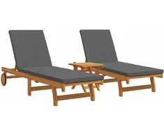Saulės gultas 2-asmuo 3 pcs Ruda Kietos akacijos mediena
