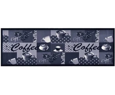 Virtuvės kilimas, mėlynas, 45x150cm, plaunamas, užrašai Coffee