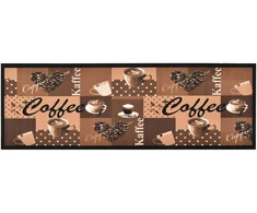 Virtuvės kilimas, rudas, 60x300cm, plaunamas, užrašai Coffee