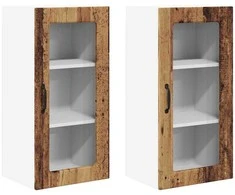 Sieninis stiklinis kabinetas LUCCA 2 pcs Sendintos medienos