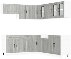Virtuvinių spintelių komplektas, 11 dalių, Kalmar, pilka