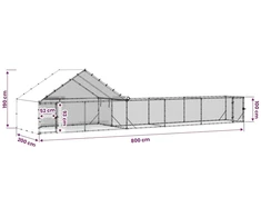 Vištidė su stogu ir kiemu 2 vnt. Sidabrinė 8 x 2 x 1,9 m