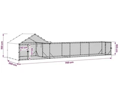 Vištidė su stogu ir kiemu 2 vnt. Sidabrinė 7 x 2 x 1,5 m