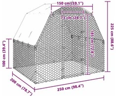 Vištienos bėgimas su stogu, 2,5x2x2,25m, galvanizuotas plienas