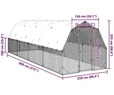 vištienos bėgimas su stogu 2,5x8x2,25 m cinkuoto plieno