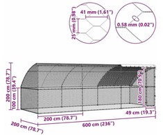 Vištų narvas 3 vnt. Sidabro 600 x 200 x 200 cm Plienas ir PE