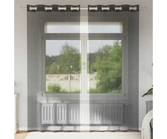 Voile užuolaidos su įvorėmis, 2vnt., juodos spalvos, 140x245cm