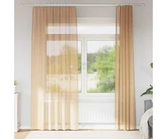 Voile užuolaidos su kilpomis, 2vnt., smėlio spalvos, 140x225cm
