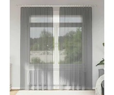 Voile užuolaidos su kilpomis, 2vnt., tamsiai pilkas, 140x245cm