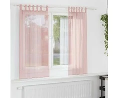Voile užuolaidos su strypų kišenėmis, 2vnt., rožinės spalvos