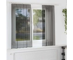Voile užuolaidos su strypų kišenėmis, 2vnt., juodos spalvos