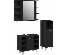 Vonios baldų rinkinys su lentyna 3 pcs Juoda 30 x 30 x 99,5 cm