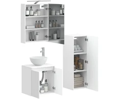 Vonios baldų rinkinys 4 pcs Balta Apdirbta mediena ir stiklas