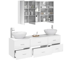 Vonios baldų rinkinys 4 pcs Balta Apdirbta mediena ir stiklas