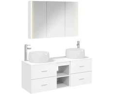 Vonios baldų rinkinys 4 pcs Balta Apdirbta mediena ir stiklas