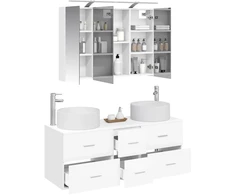 Vonios baldų rinkinys 4 pcs Balta Apdirbta mediena ir stiklas