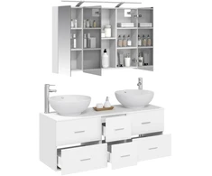 Vonios baldų rinkinys 4 pcs Balta Apdirbta mediena ir stiklas