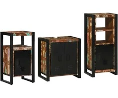 Vonios baldų rinkinys su stalčių 3 pcs Kietas atkurtas medis (Atnaujinta)