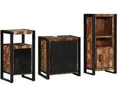 Vonios baldų rinkinys su stalčių 3 pcs Kietas atkurtas medis (Atnaujinta)