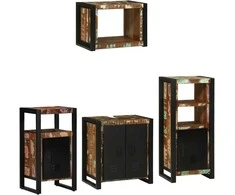 Vonios baldų rinkinys su stalčių 4 pcs Kietas atkurtas medis (Atnaujinta)