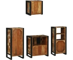 Vonios baldų rinkinys su stalčių 4 pcs Kietas atkurtas medis (Atnaujinta)
