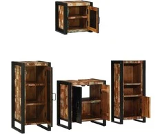 Vonios baldų rinkinys su stalčių 4 pcs Kietas atkurtas medis (Atnaujinta)