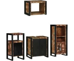 Vonios baldų rinkinys su stalčių 4 pcs Kietas atkurtas medis (Atnaujinta)