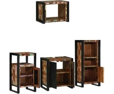 Vonios baldų rinkinys su stalčių 4 pcs Kietas atkurtas medis (Atnaujinta)