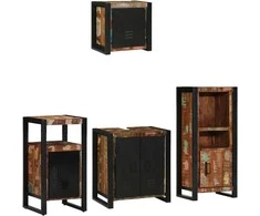 Vonios baldų rinkinys su stalčių 4 pcs Kietas atkurtas medis (Atnaujinta)