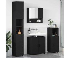 Vonios baldų rinkinys 4 pcs Juoda Apdirbta mediena &amp; metalas