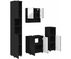 Vonios baldų rinkinys 4 pcs Juoda Apdirbta mediena &amp; metalas