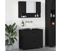 Vonios baldų rinkinys 2 pcs Juoda Inžinerinė mediena ir metalas