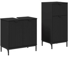 Vonios baldų rinkinys 2 pcs Juoda Inžinerinė mediena ir metalas
