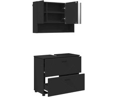 Vonios baldų rinkinys 2 pcs Juoda Inžinerinė mediena ir metalas