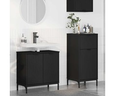 Vonios baldų rinkinys 2 pcs Juoda Inžinerinė mediena ir metalas