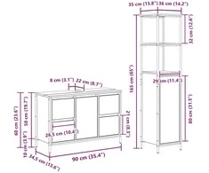 Vonios baldų rinkinys su stalčių 2 pcs Sonoma ąžuolas ir juoda