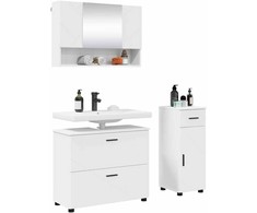 Vonios baldų rinkinys 3 pcs Balta Inžinerinė mediena ir metalas