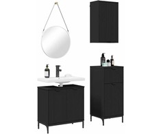 Vonios baldų rinkinys 3 pcs Juoda Inžinerinė mediena ir metalas