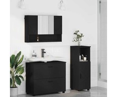Vonios baldų rinkinys 3 pcs Juoda Inžinerinė mediena ir metalas