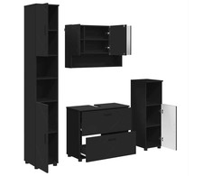 Vonios baldų rinkinys 4 pcs Juoda Inžinerinė mediena ir metalas