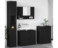 Vonios baldų rinkinys 4 pcs Juoda Inžinerinė mediena ir metalas